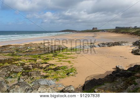 Rocky south end of Fistral beach Newquay North Cornwall uk in spring