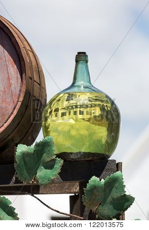 Barrels And Big Bottles With Grape Wine - Malvasia. Lanzarote Spain