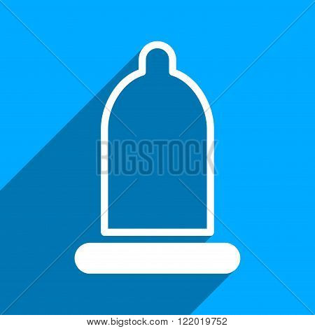 Preservative long shadow vector icon. Style is a flat preservative iconic symbol on a blue square background.