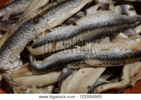 Fresh Spanish Boquerones prepared on a Plate