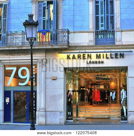 BARCELONA SPAIN - FEBRUARY 5: Karen Millen flagship store in Paseo de Gracia Barcelona on February 5 2015. Karen Millen is a british world famous fashion brand.