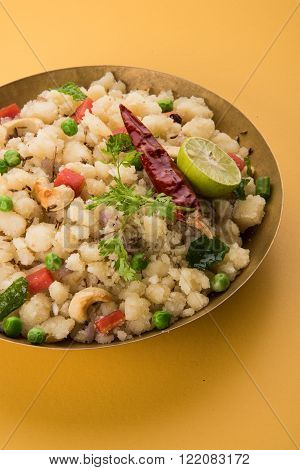 Upma or upama or uppuma, popular south indian breakfast menu