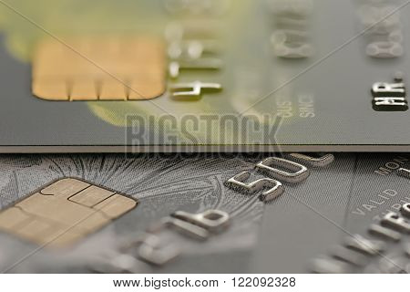 part of the credit card on the table closeup