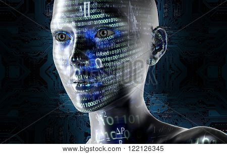 Electronic Robot Or Female Cyborg Isolated On Isolated