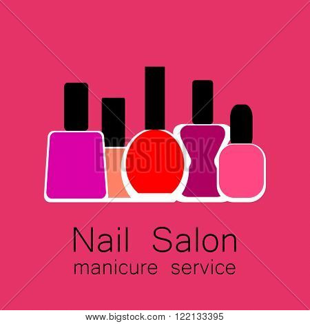 Nail Salon logo.  Vector nail polish logo. Symbol of manicure. Design sign - nail care. Beauty industry, nail salon, manicure service, spa boutique, cosmetic products. Vector illustration.