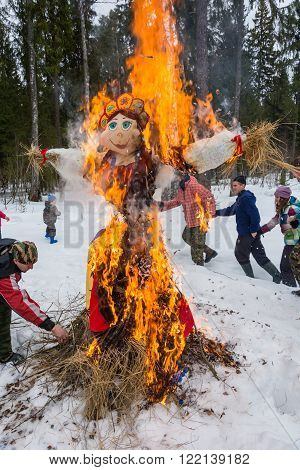 Merry Dance Around The Burning Effigy Of Maslenitsa, On March 13, 2016.