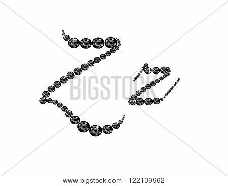 Zz in stunning Onyx Script precious round jewels isolated on white.