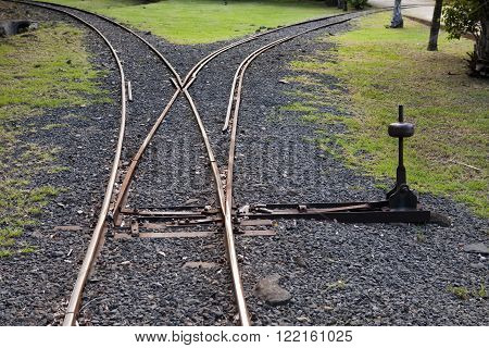 Fragment of the ancient Narrow Gage Railway with an arrow
