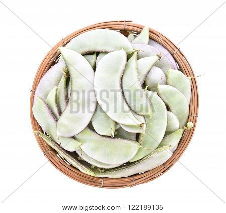 Hyacinth bean valor or indian papdi beans basket isolated on white background