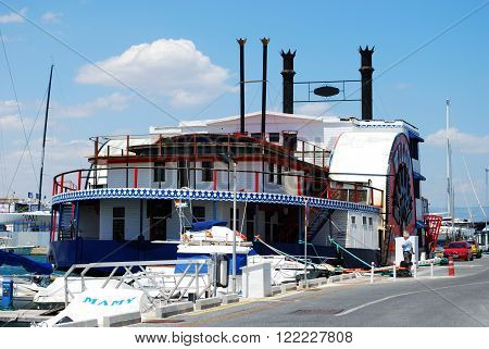 BENALMADENA, SPAIN - JUNE 2, 2008 - Willow paddle steamer in the harbour Benalmadena Costa del Sol Malaga Province Andalusia Spain Western Europe, June 2, 2008.