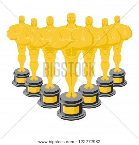 Golden Statuette. Many Gold Figures For Awards. Golden Statue. Collection Of Gold Statuettes. Dream