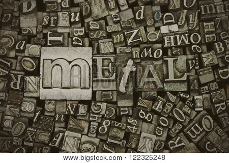 Close Up Of Typeset Letters With The Word Metal