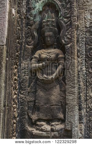 Apsara Dancer Stone Carving At Angkor Wat Temple