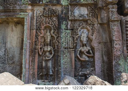 Apsara Dancer Stone Carving At Angkor Wat Temple