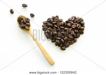 Heart made of coffee beans on white background love coffee coffee beloved Valentine's coffee