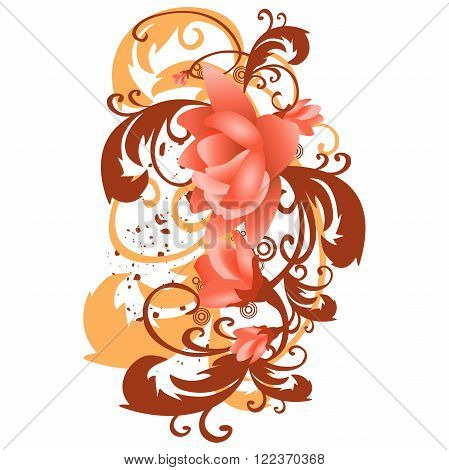 Vector background with roses leaves vertical. Stylized flowers with branches and foliage curled in vintage pastel colors. Abstract floral illustration with text box on white background