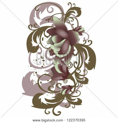 Vector background with roses leaves vertical. Stylized flowers with branches and foliage curled in vintage pastel colors. Abstract floral illustration with text box on white background