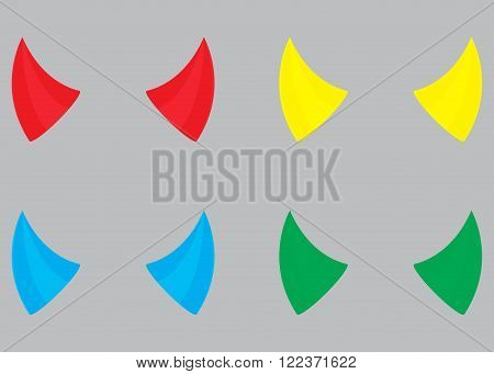 Horns devil set color. Horn and devil demon horn evil horn color carnival costume halloween. Vector abstract flat design illustration
