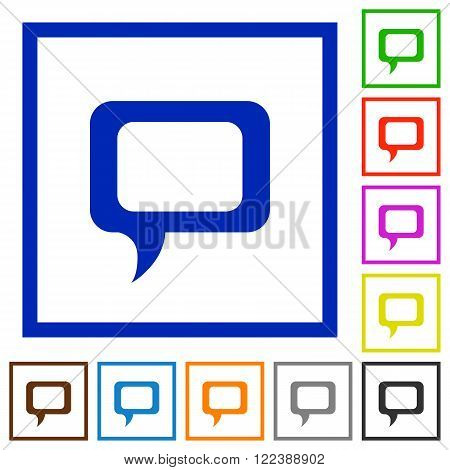 Set of color square framed comment flat icons on white background