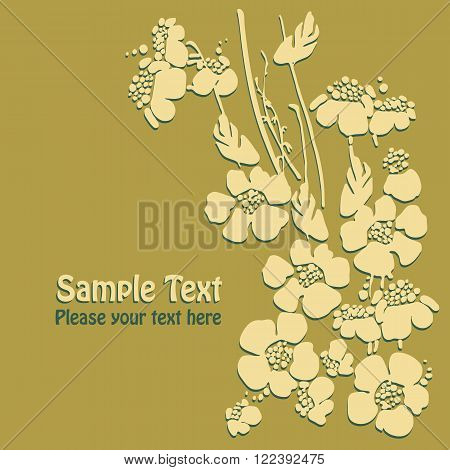 Flower greeting card. Vector illustration with text.
