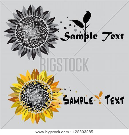 Stylized sunflower logo symbol with the text