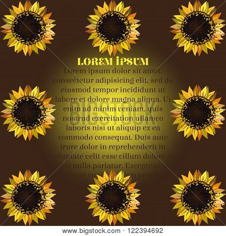 Sunflower greeting card. Vector illustration with text.