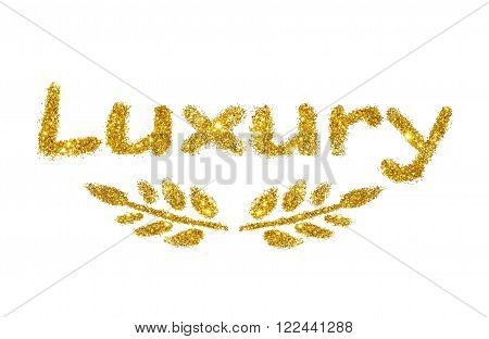 Word Luxury of golden glitter on white background