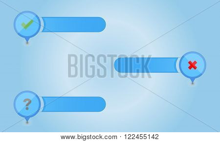 Set of pointers, ribbons or buttons on colored background