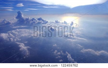 View of beautiful cloud of airplane from window - (Soft Focus)