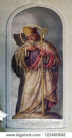 ZAGREB, CROATIA - SEPTEMBER 14: Saint Alphonsus Maria de' Liguori, fresco in the Basilica of the Sacred Heart of Jesus in Zagreb, Croatia on September 14, 2015.