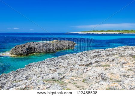Menorca island coast view on Mediterranean Sea, Balearic Islads, Spain.