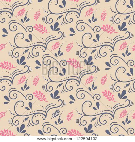 Vector seamless botanical pattern in blueberry colors. Spring pattern style