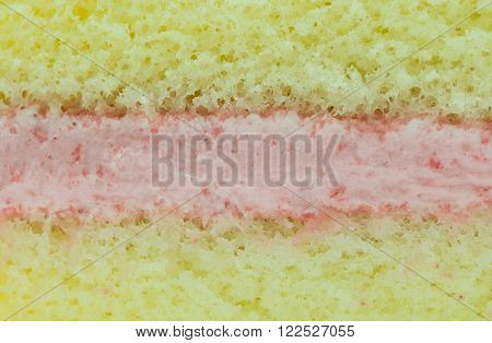 close up of layer strawberry cream cake