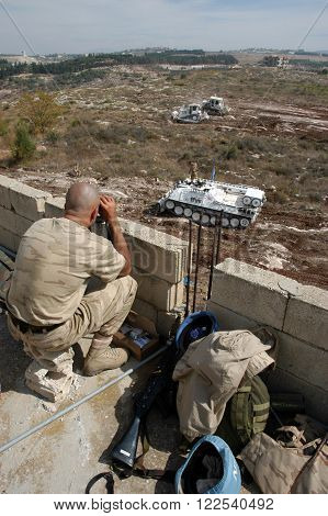 TYR, LEBANON-OCTOBER 18, 2006 :Unidentified UN soldier on patrol on October 18, 2006 in Tyr, Lebanon.