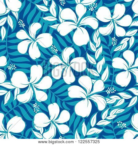 Tropical white and turquoise graphic seamless pattern .