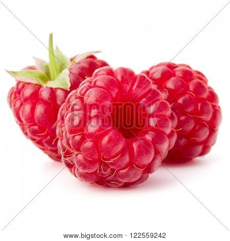 ripe raspberries isolated on white background close up