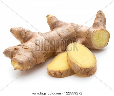 Fresh ginger root or rhizome isolated on white background cutout