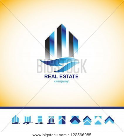 Vector company logo icon element template real estate city building skyscraper property residential construction set