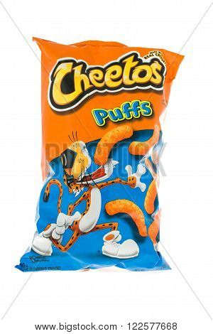 Winneconne WI - 5 February 2015: Bag of Cheetos Puffs snacks a product of Frito.