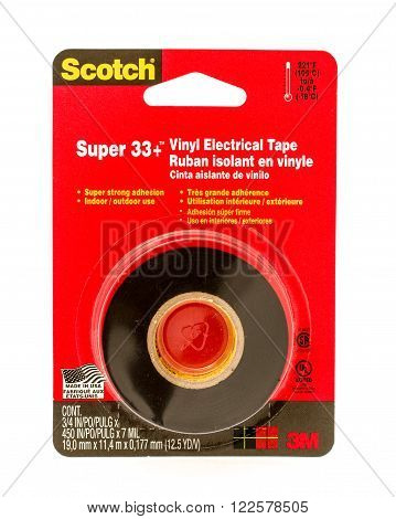 Winneconne WI - 9 Sept 2015: Package of Scotch electrical tape made by 3M.