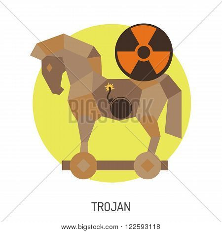 Cyber Crime Concept with Trojan Horse Flat Icon. Vector for Poster, Web Site, Advertising.