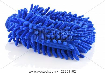 Blue car wash glove on white background