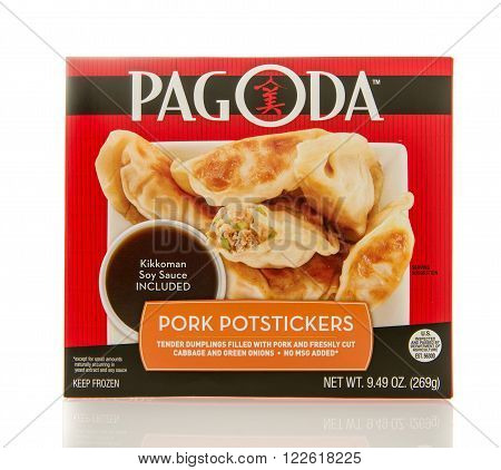 Winneconne, WI - 2 March 2016: Box of Pagoda pork potstickers
