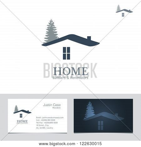 Real Estate Business sign & Business Card vector template for architecture bureau, home insurance, brokerage, building & renovation business. Business graphics. Corporate web site element. Sample text