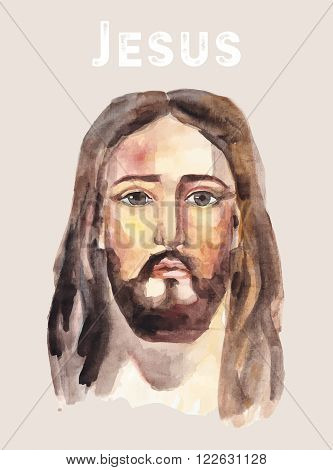 Hand drawn face of Jesus Christ, low poly watercolor vector illustration. Easter. Ressurection.