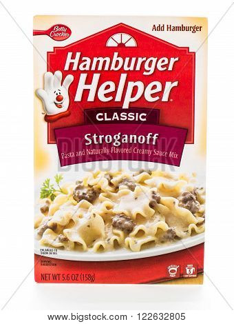 Winneconne WI - 8 February 2015: Box of Hamburger Helper Stoganoff Just add hamburger to complete the meal.
