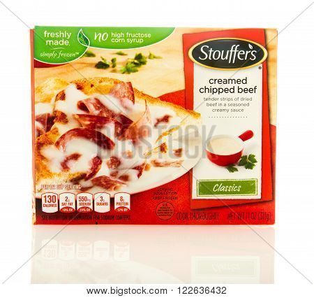 Waupun WI - 9 March 2016: Box of Stouffer's creamed chipped beef frozen dinner