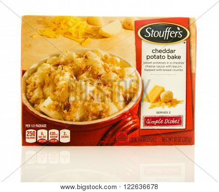 Waupun, WI - 9 March 2016: Box of Stouffer's cheddar potato bake frozen dinner