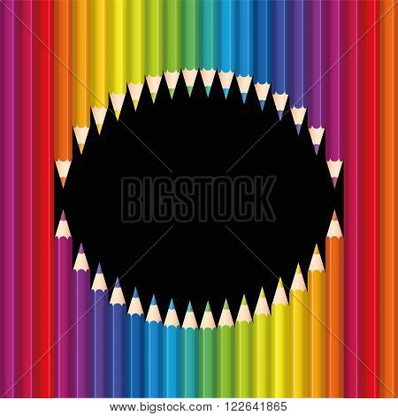Pencils monster mouth with colorful sharp teeth. Illustration on black background.