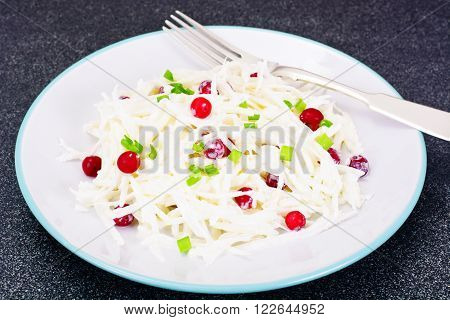 Dietary Salad from Daikon and Cranberry  Health Food. Studio Photo